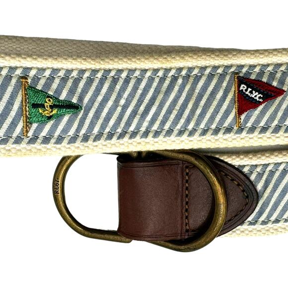 POLO RALPH LAUREN‎ Men\'s Large Flag Belt Nautical yacht club Embroidered Leather main image 7